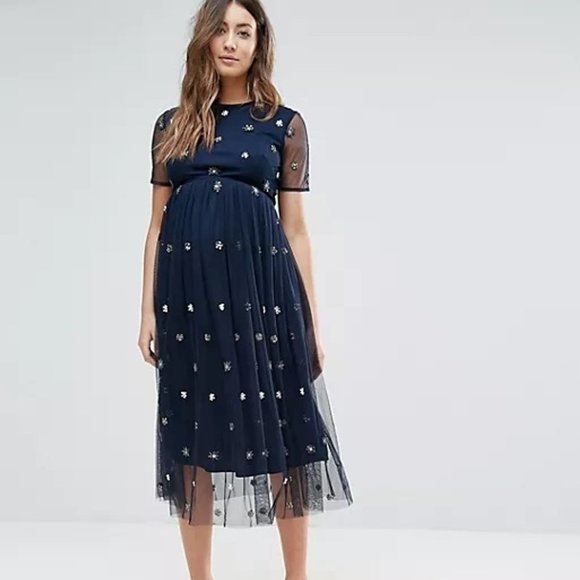 M-Maya Maternity, M, s/s poly embellished dress - Picture 3 of 6